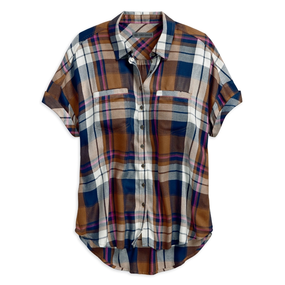 Harley Davidson 2XL Women's Rayon Plaid shirt NWT